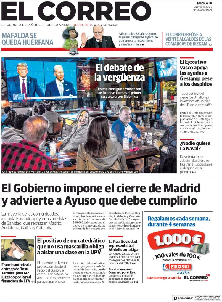 Portada de El Correo (España)