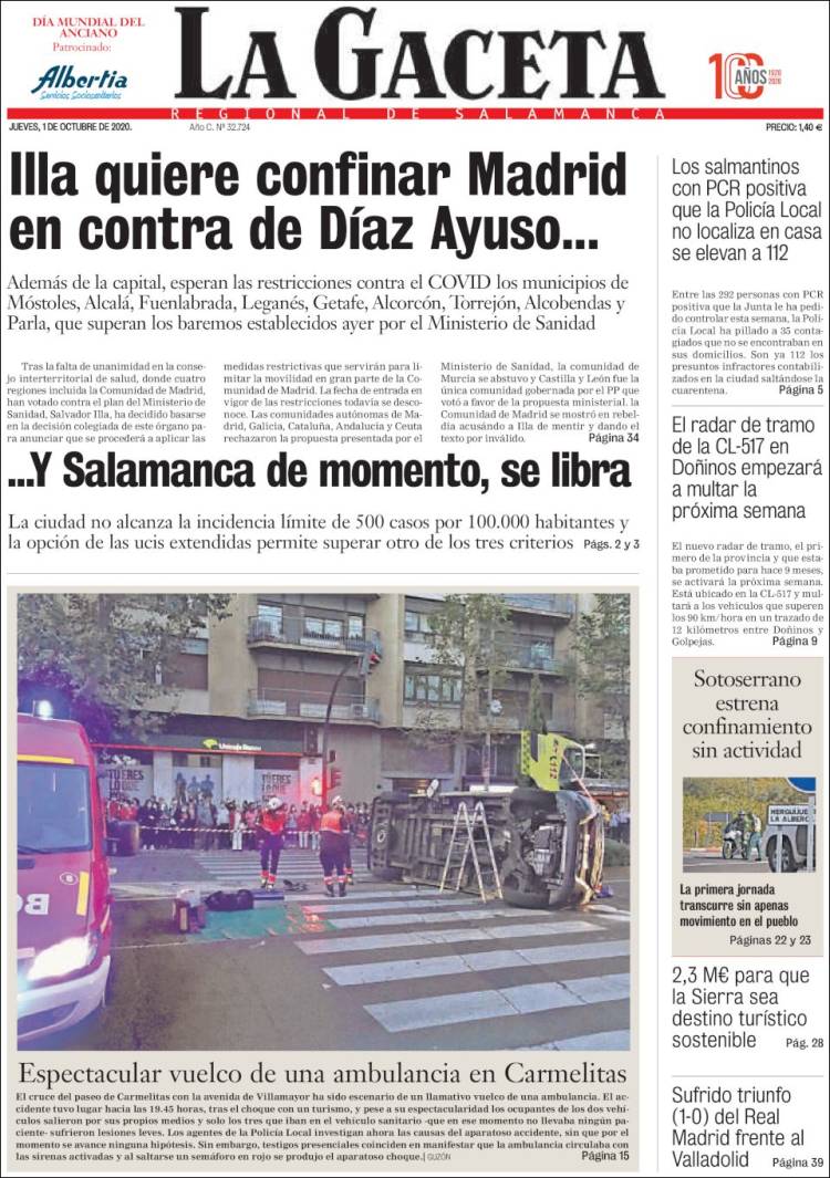 Portada de La Gaceta de Salamanca (España)