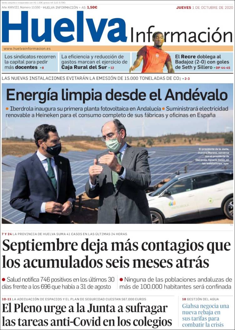 Portada de Huelva Información (España)