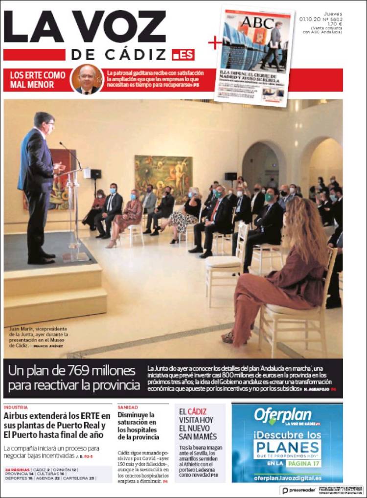 Portada de La Voz de Cádiz (España)