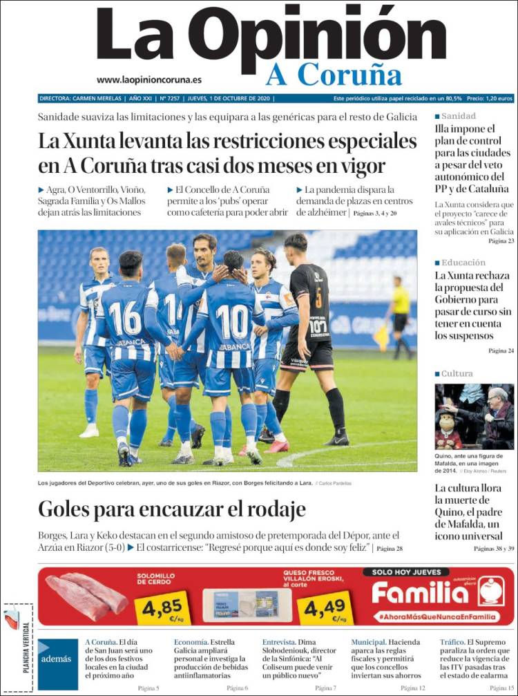 Portada de La Opinión de A Coruña (España)