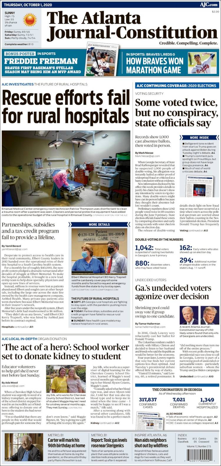 Portada de The Atlanta Journal-Constitution (USA)