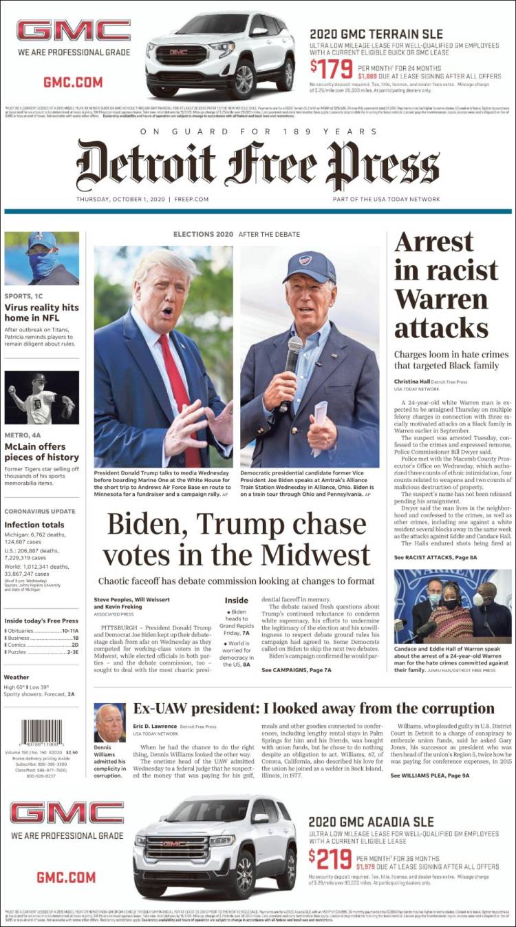 Portada de Detroit Free Press (USA)