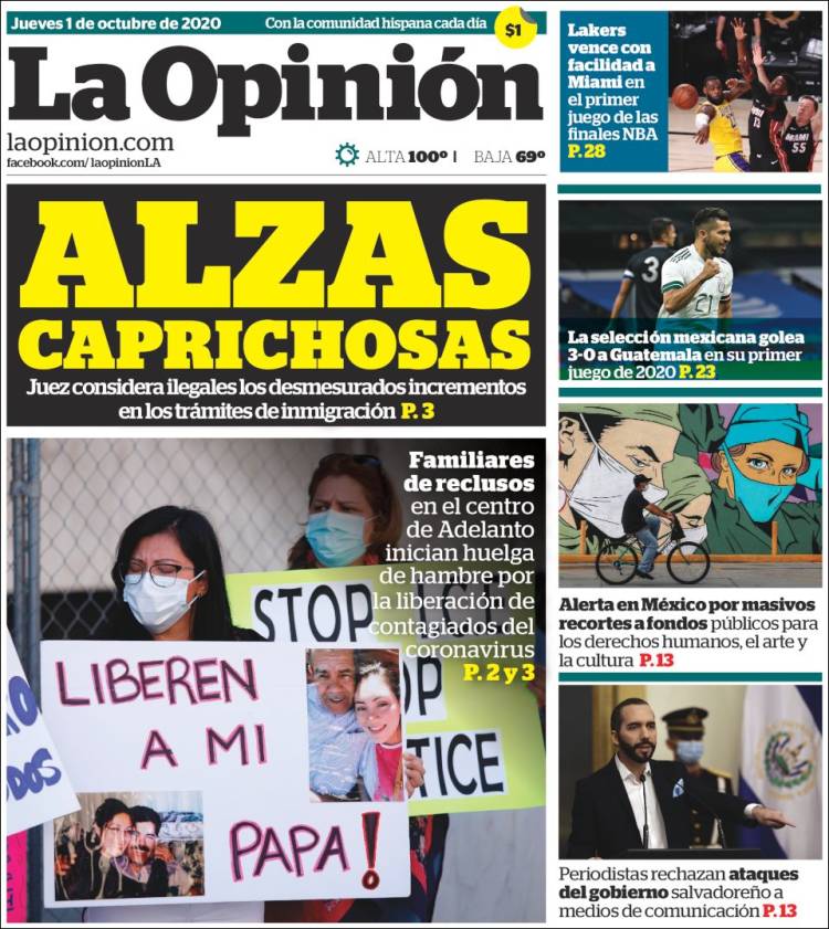 Portada de La Opinión (USA)