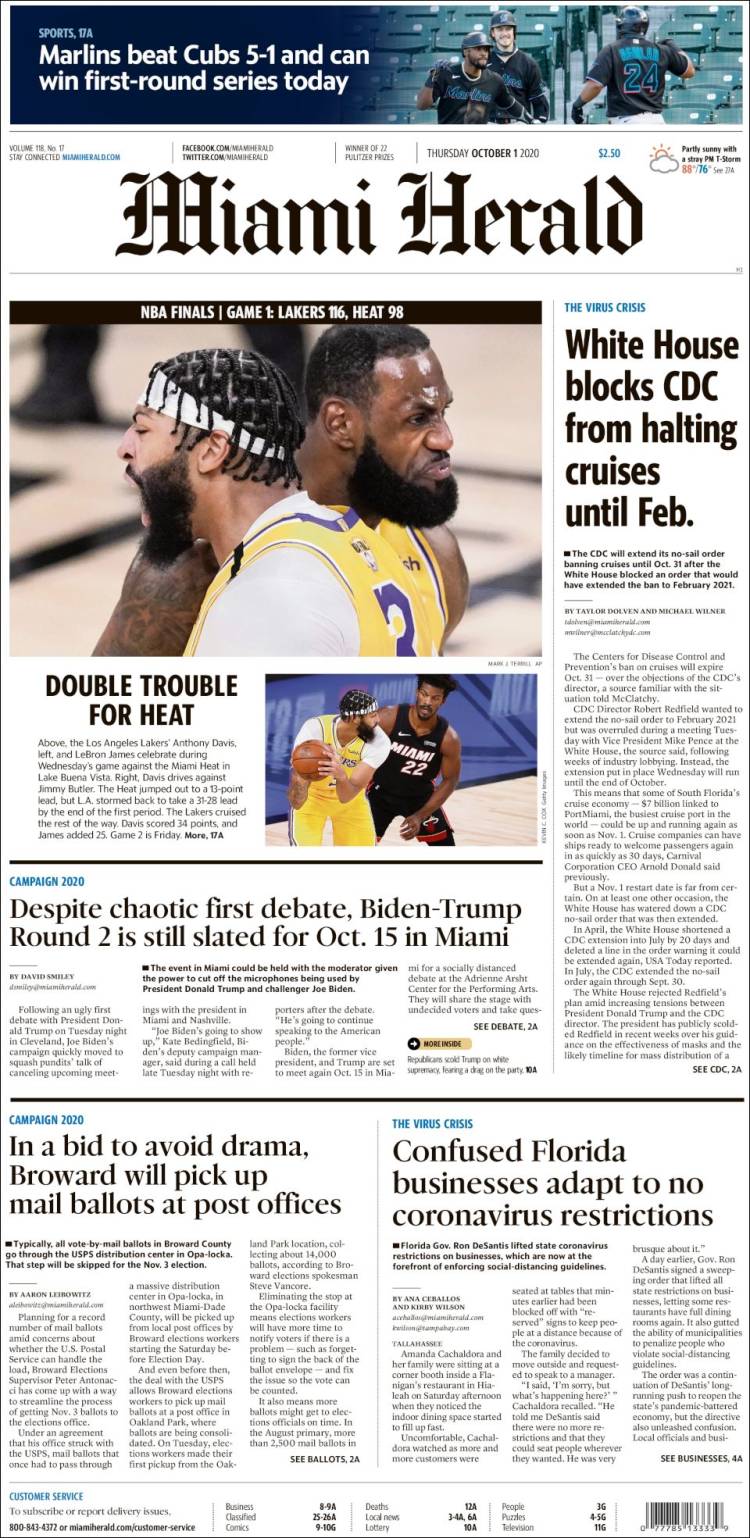 Portada de Miami Herald (USA)