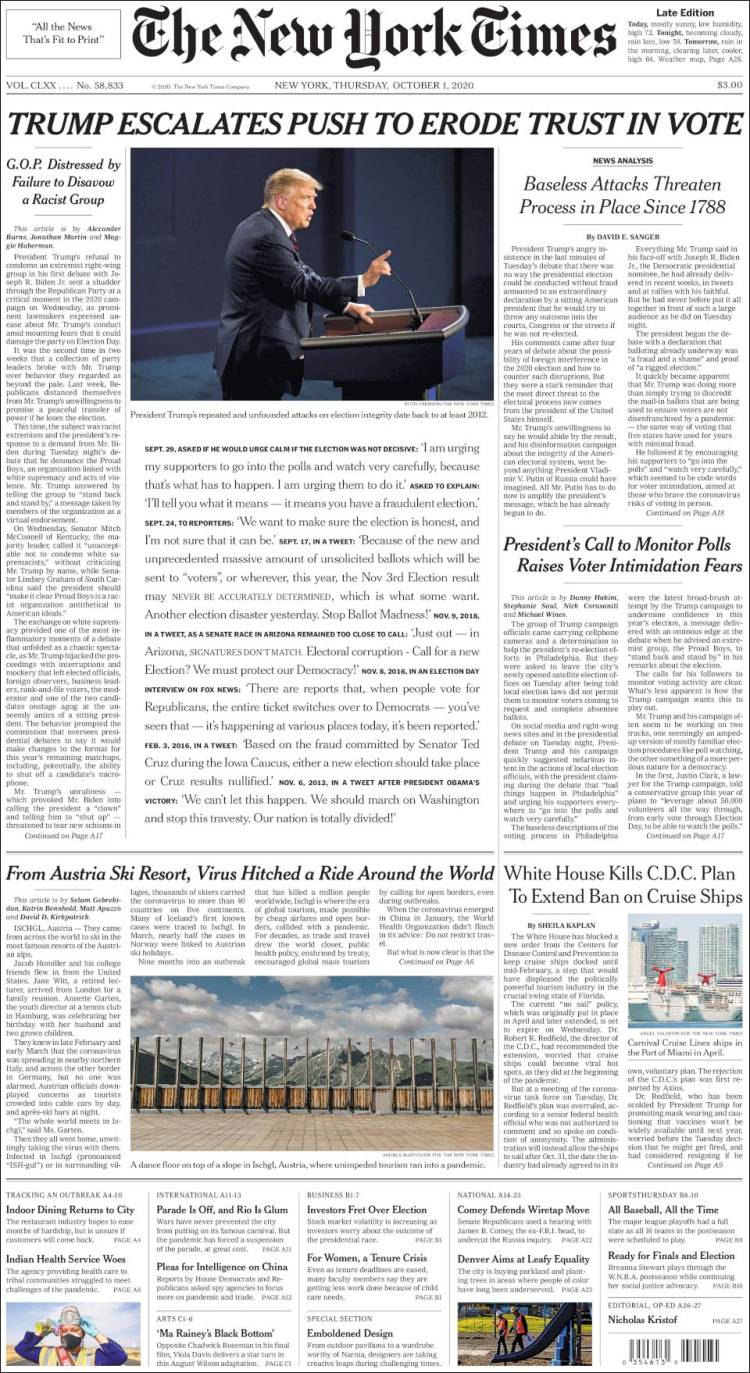 Portada de New York Times (USA)