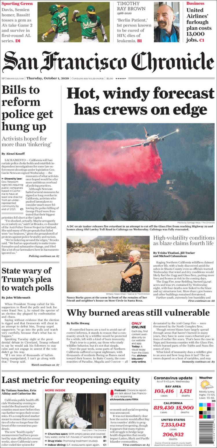 Portada de San Francisco Chronicle (USA)