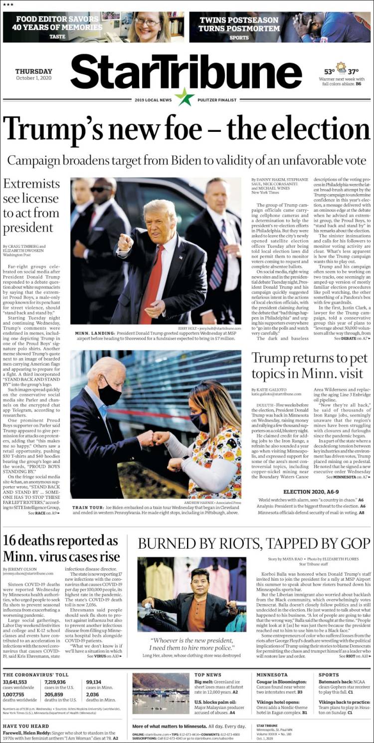 Portada de Star Tribune (USA)