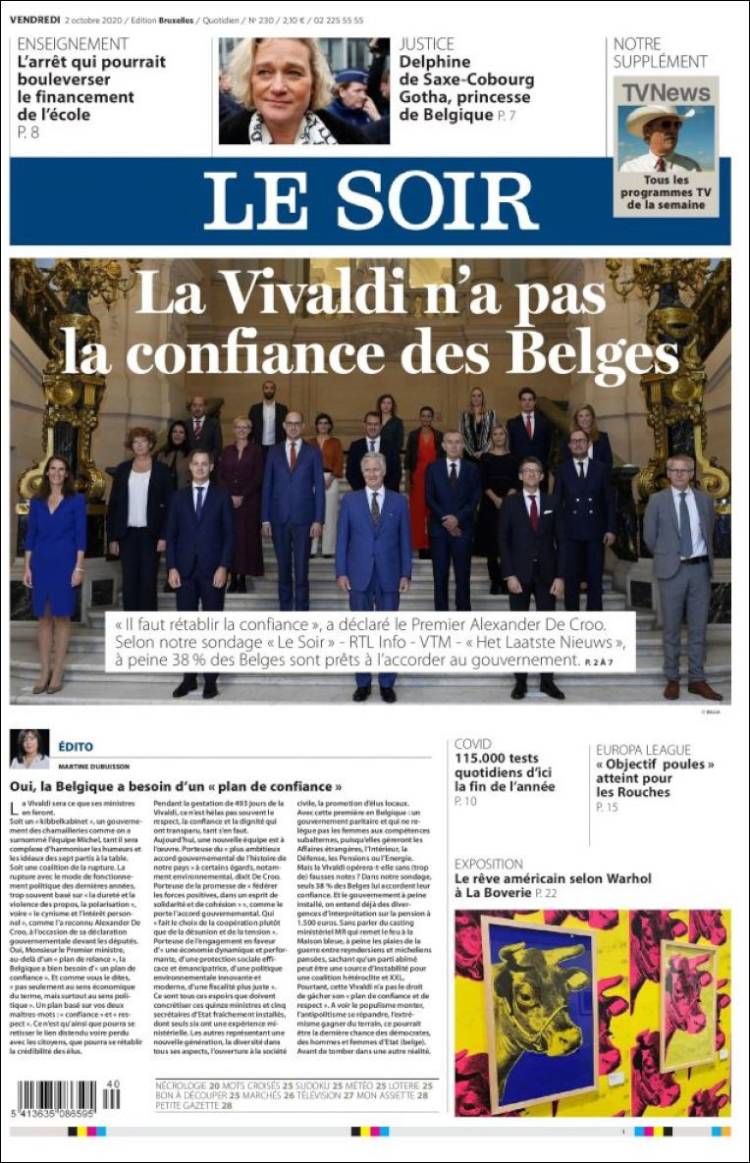 Portada de Le Soir (B&eacute;lgica)