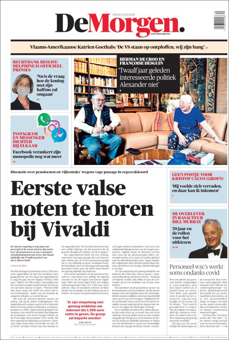 Portada de De Morgen (B&eacute;lgica)