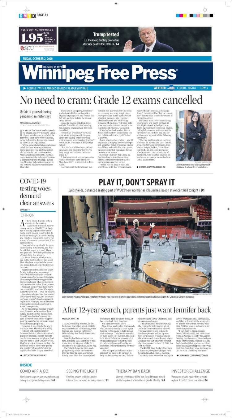 Portada de Winnipeg Free Press (Canad&aacute;)