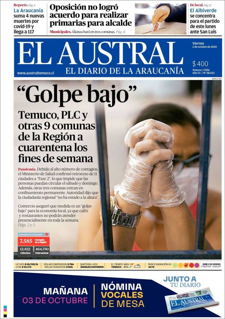 Portada de El Austral de Temuco (Chile)