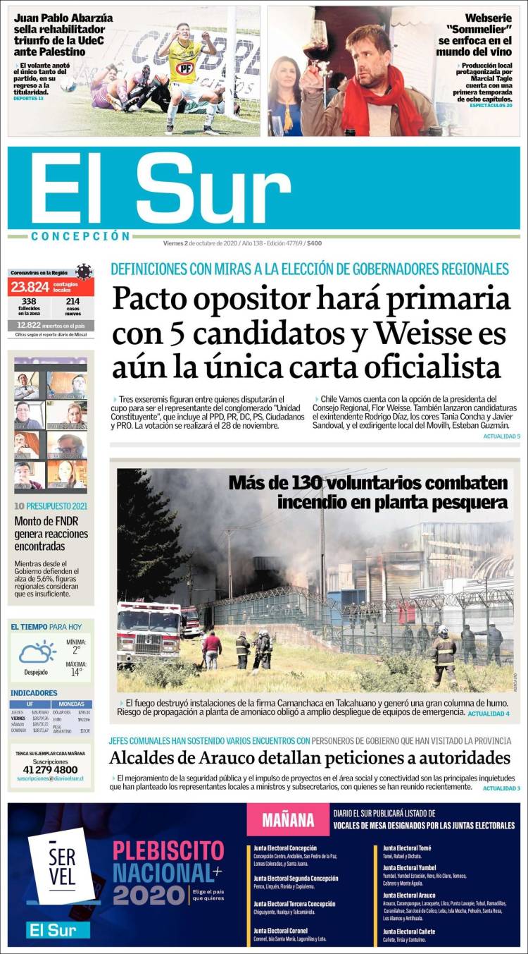 Portada de El Sur (Chile)