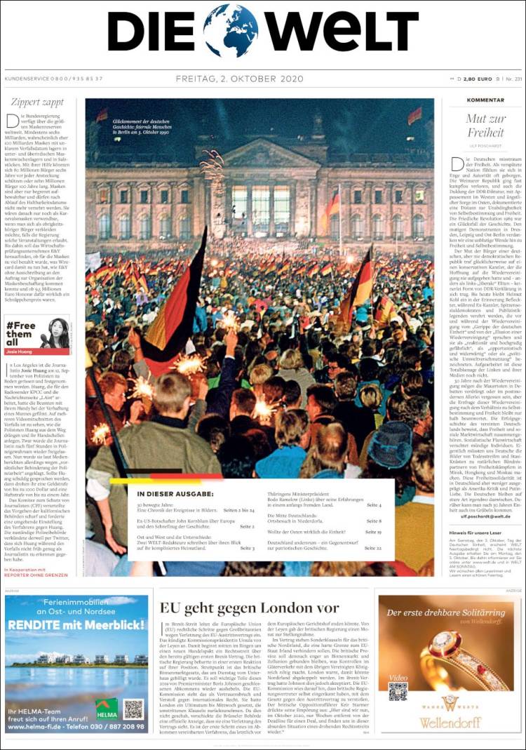 Portada de Die Welt (Alemania)