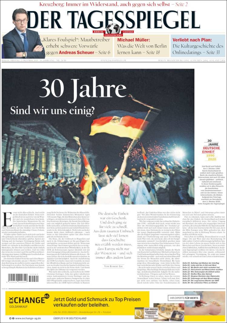 Portada de Der Tagesspiegel (Alemania)
