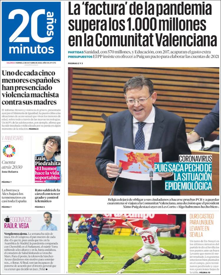 Portada de 20 Minutos - Valencia (Espa&ntilde;a)