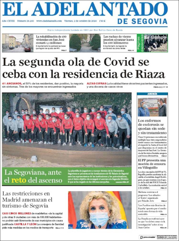 Portada de El Adelantado de Segovia (Espa&ntilde;a)