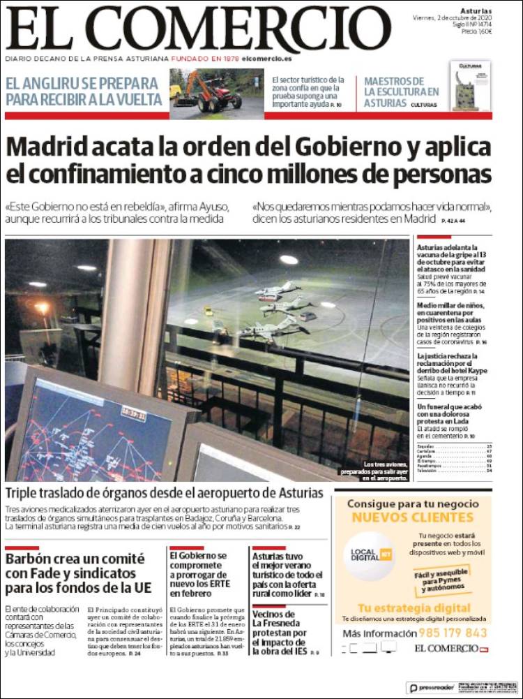 Portada de El Comercio (Espa&ntilde;a)