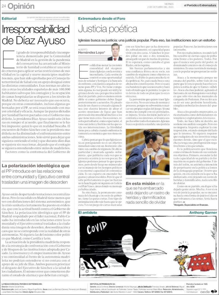 Portada de El Periódico de Extremadura (Espa&ntilde;a)