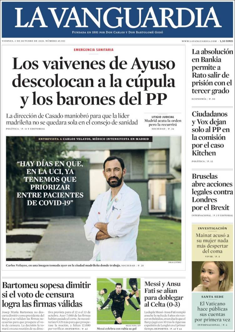 Portada de La Vanguardia (Espa&ntilde;a)