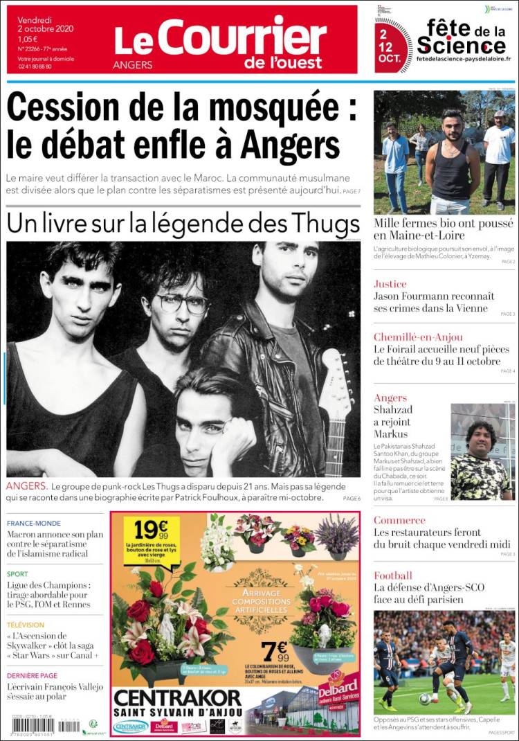 Portada de Le Courrier de l'Ouest (Francia)