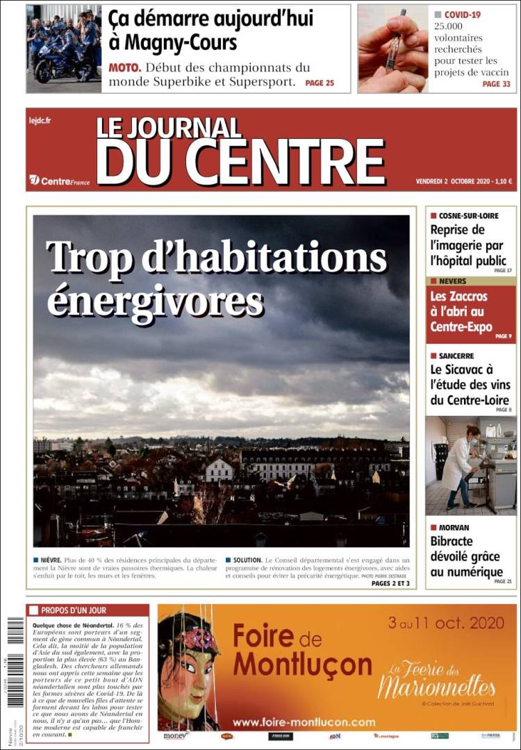 Portada de Le Journal du Centre (Francia)