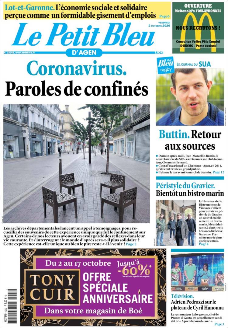 Portada de Le Petit Bleu (Francia)