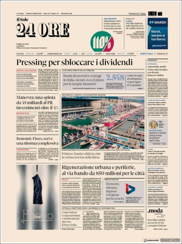 Portada de Il Sole 24 ORE (Italia)