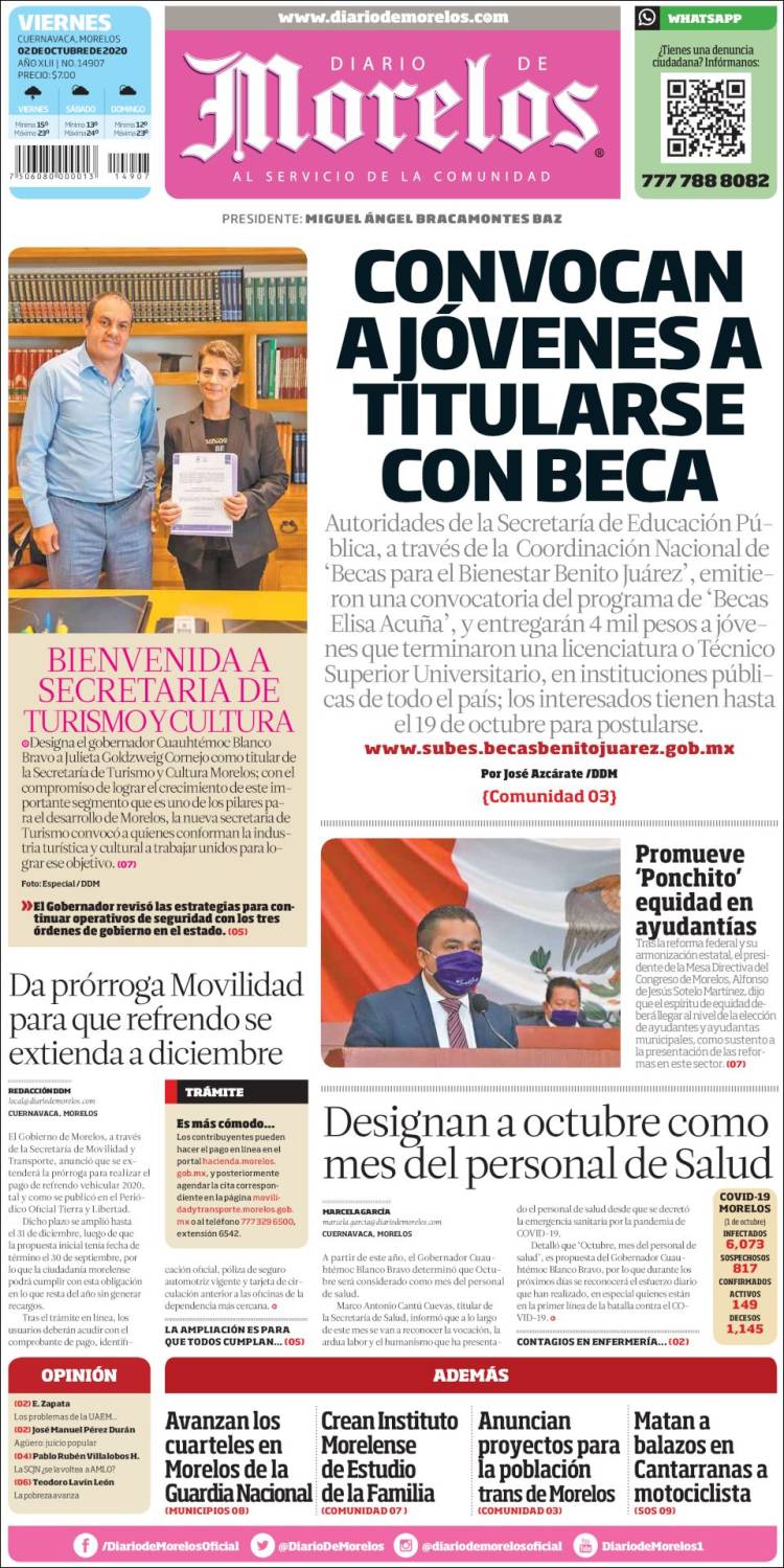 Portada de Diario de Morelos (M&eacute;xico)