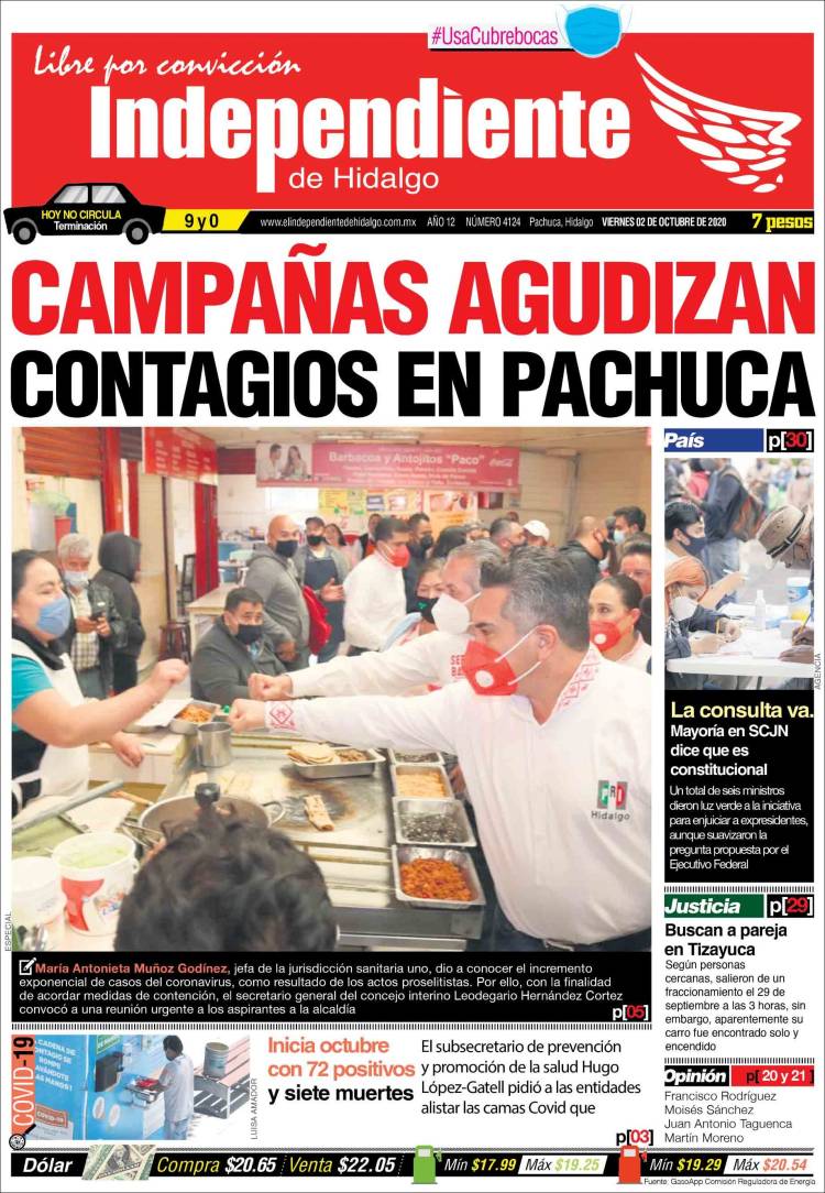 Portada de El Independiente de Hidalgo (M&eacute;xico)