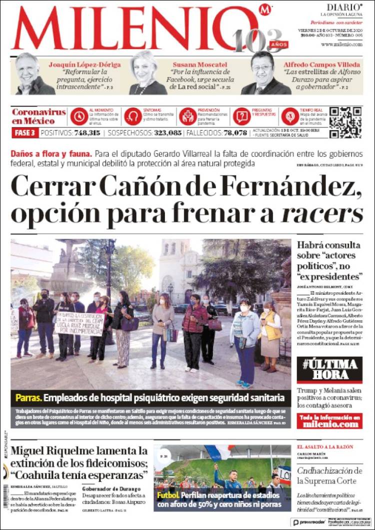 Portada de Milenio - Laguna (M&eacute;xico)