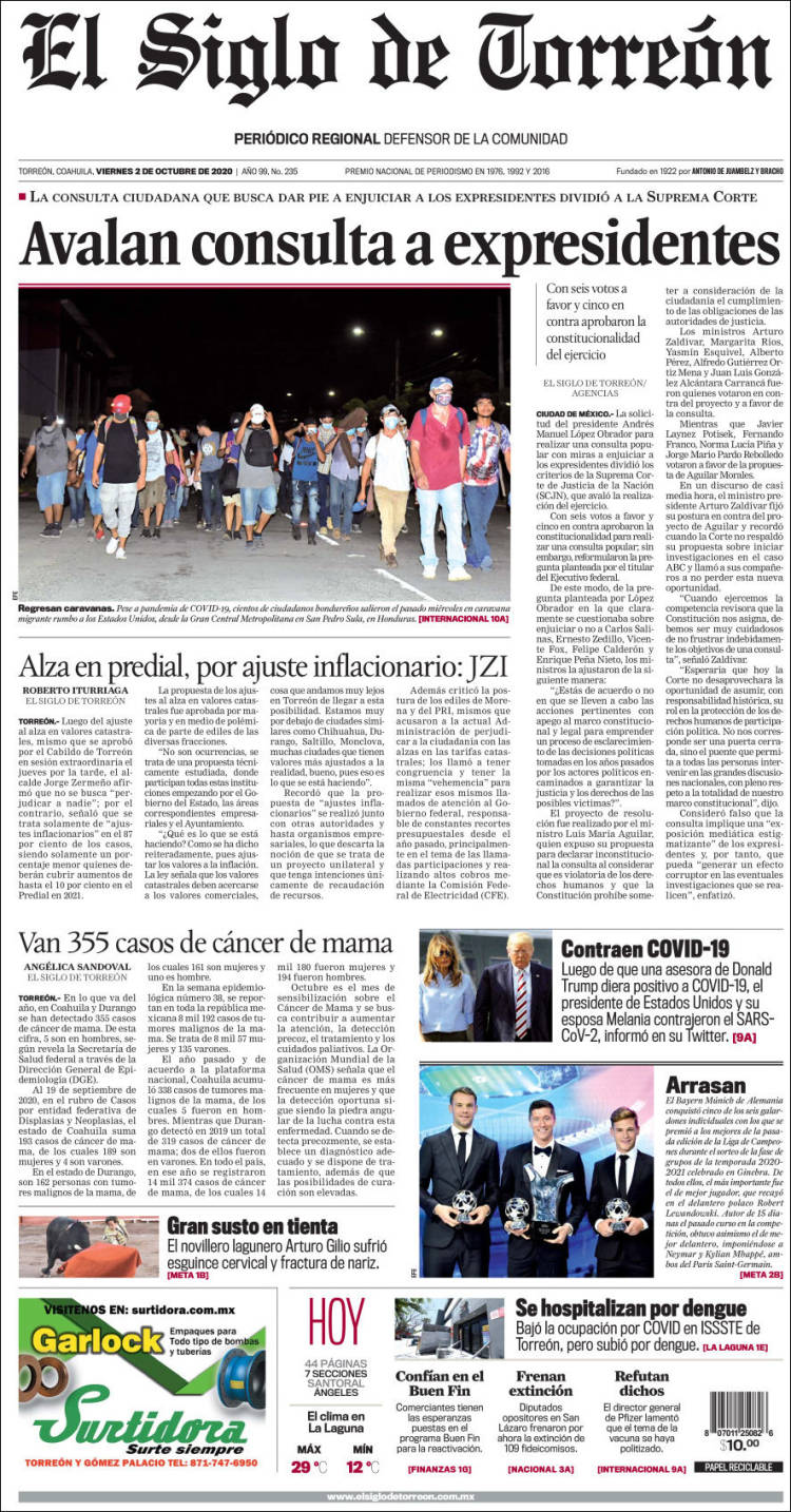 Portada de El Siglo de Torreon (M&eacute;xico)