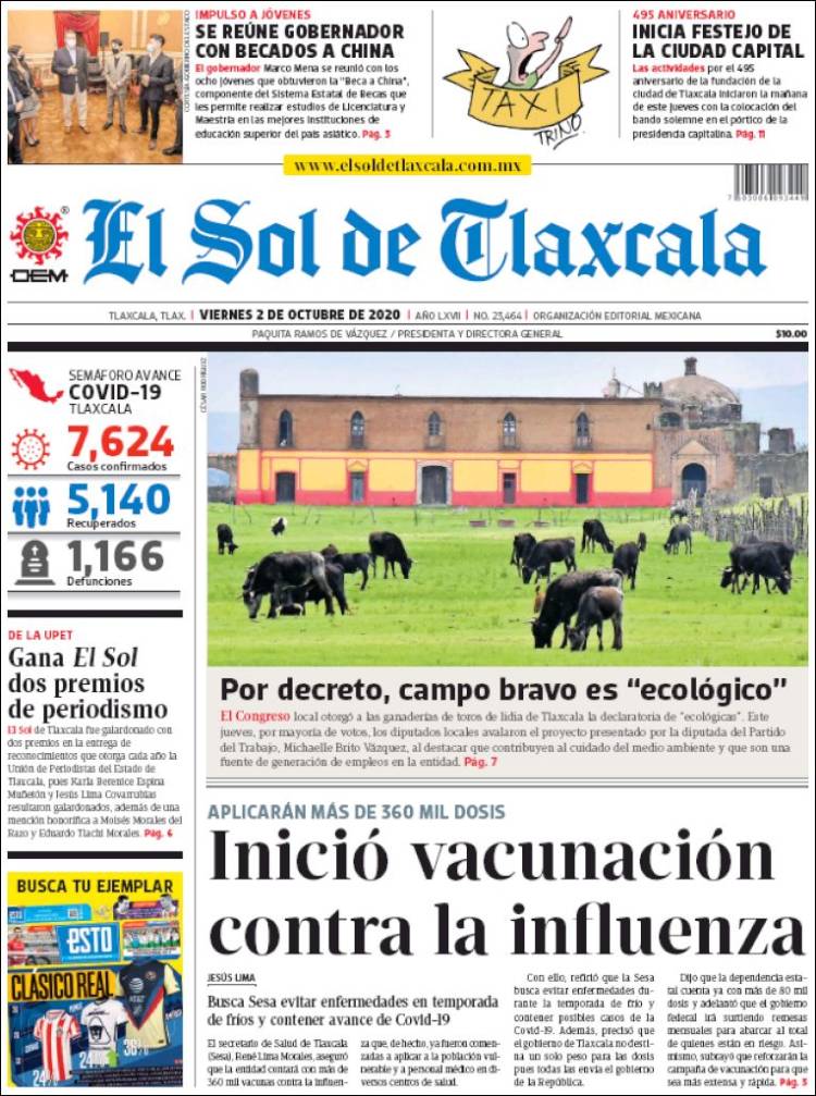 Portada de El Sol de Tlaxcala (M&eacute;xico)