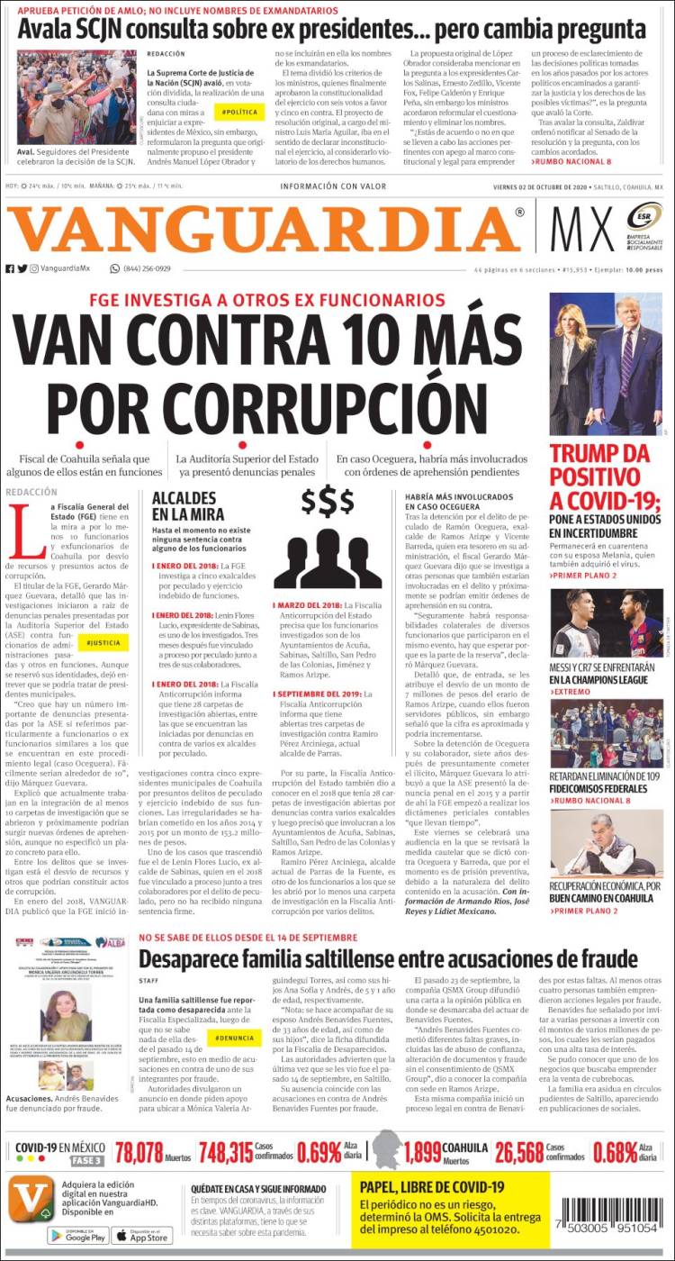 Portada de Vanguardia (M&eacute;xico)