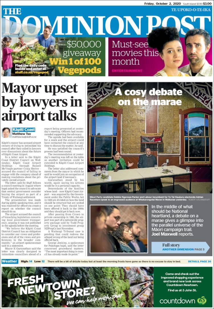 Portada de The Dominion Post (Nueva Zelanda)