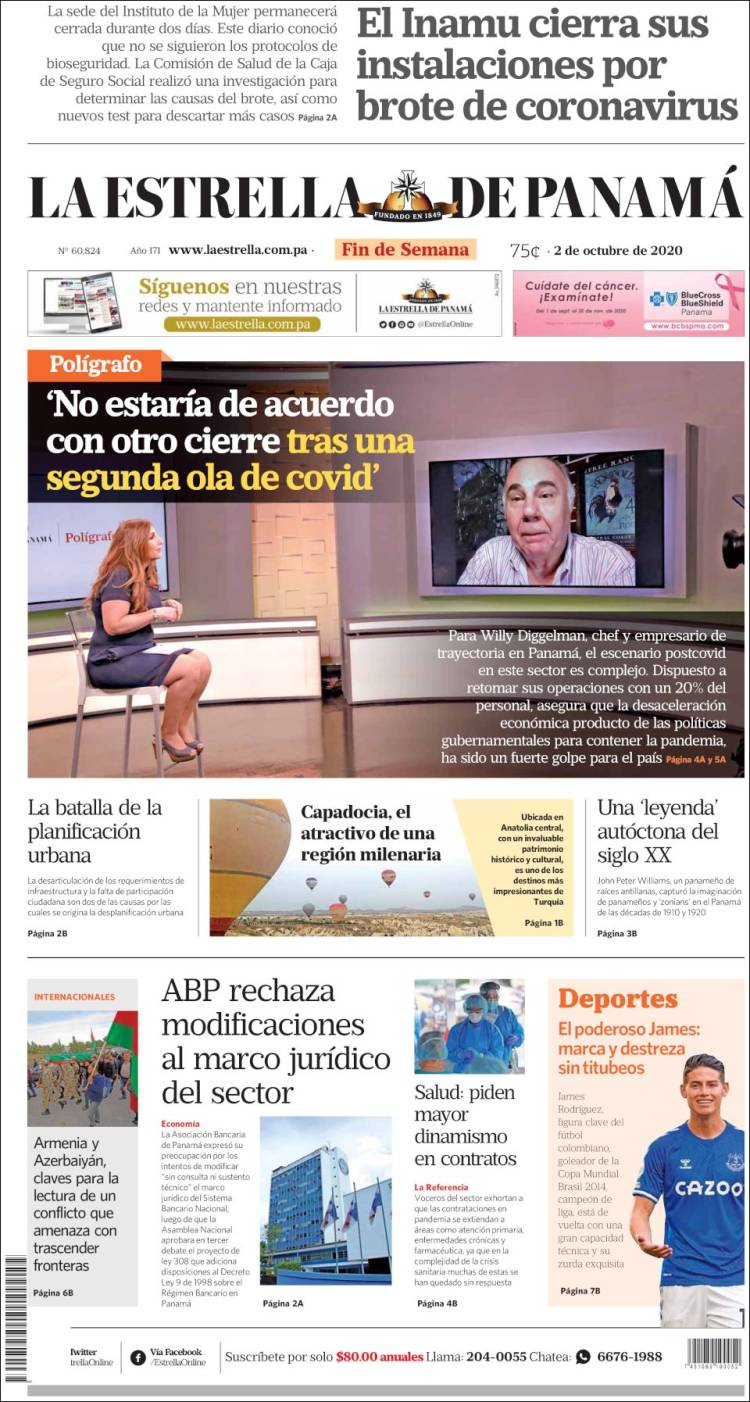 Portada de La Estrella de Panamá (Panam&aacute;)