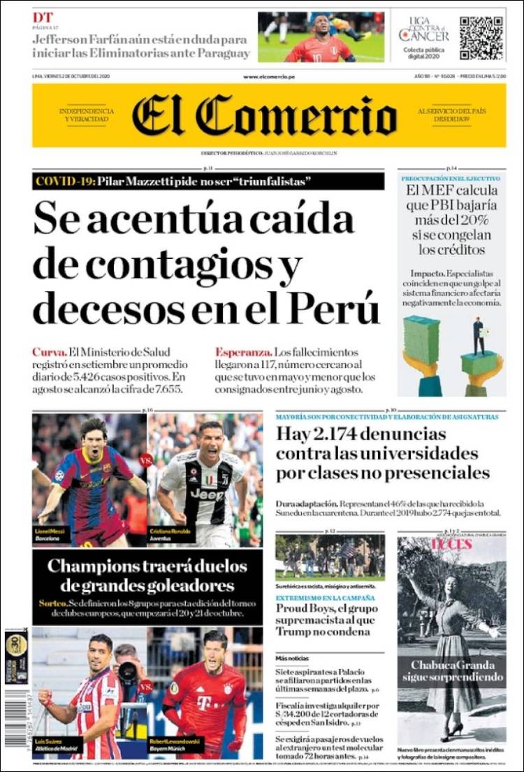 Portada de El Comercio (Per&uacute;)