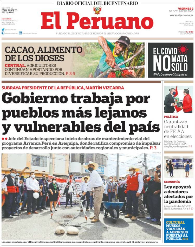 Portada de El Peruano (Per&uacute;)