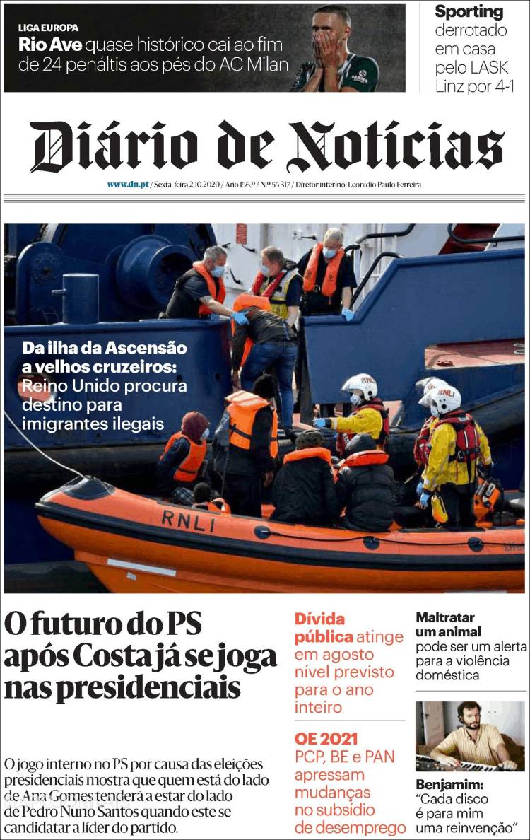 Portada de Diário de Noticias (Portugal)