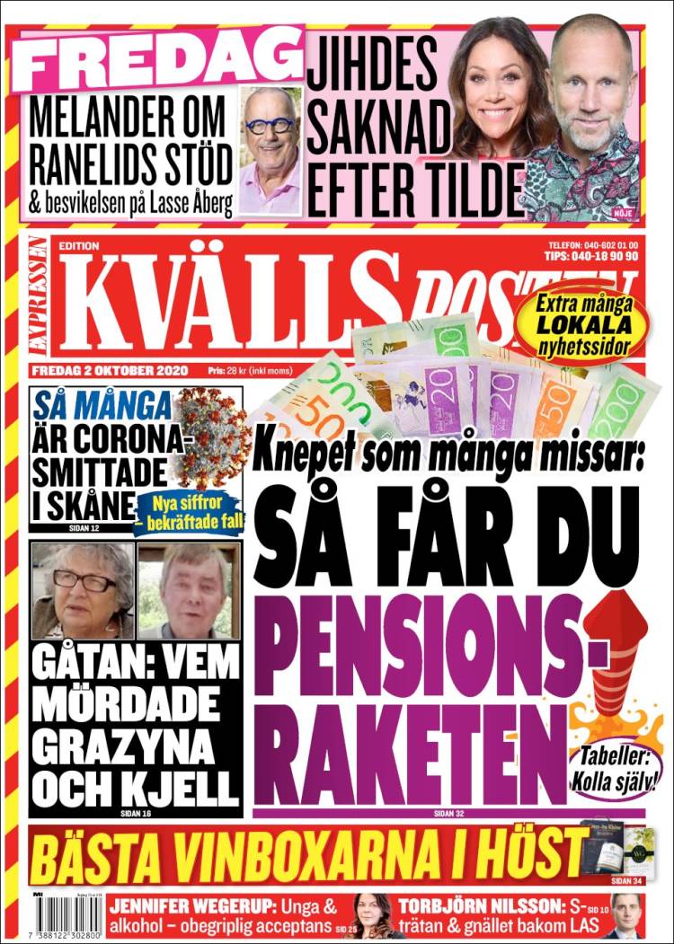 Portada de Kvällsposten (Suecia)