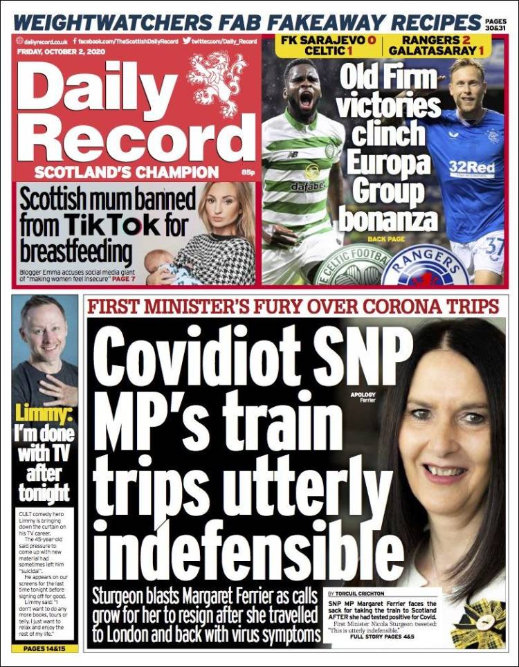 Portada de Daily Record (Reino Unido)