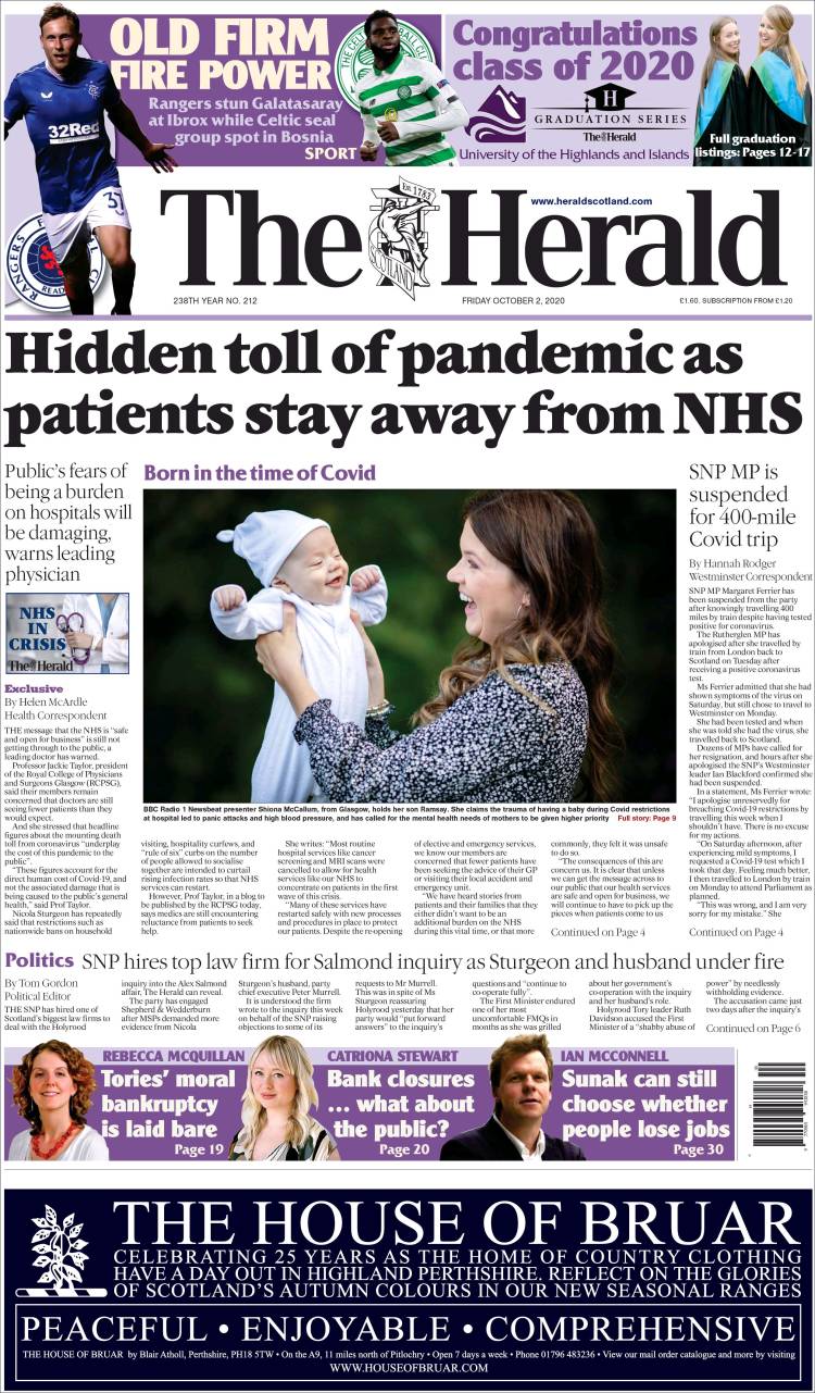 Portada de The Herald (Reino Unido)