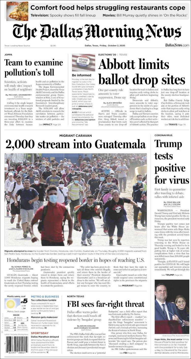 Portada de Dallas Morning News (USA)