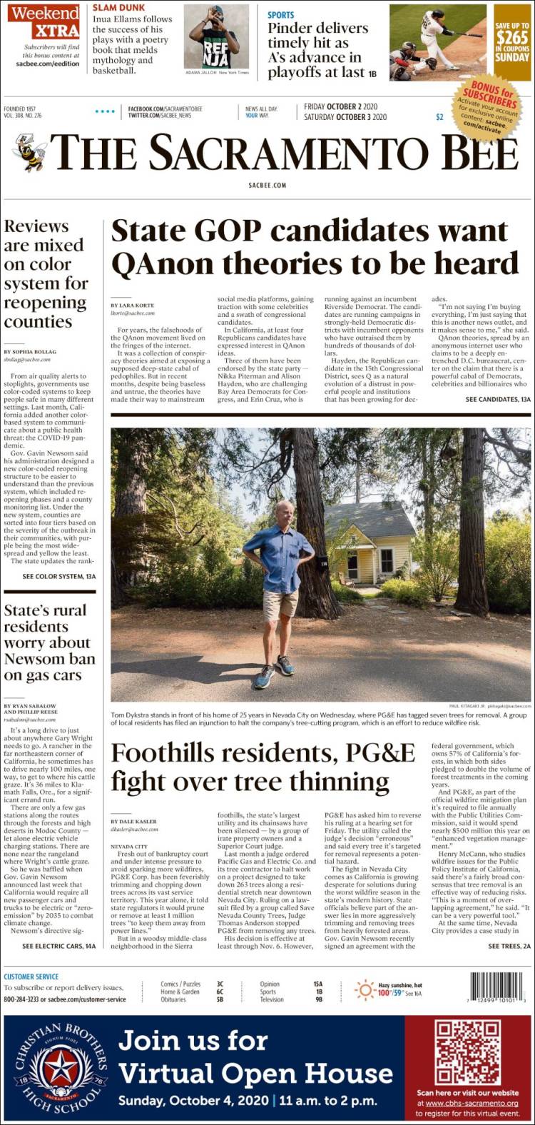 Portada de The Sacramento Bee (USA)
