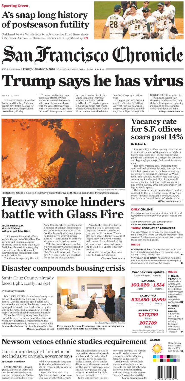 Portada de San Francisco Chronicle (USA)