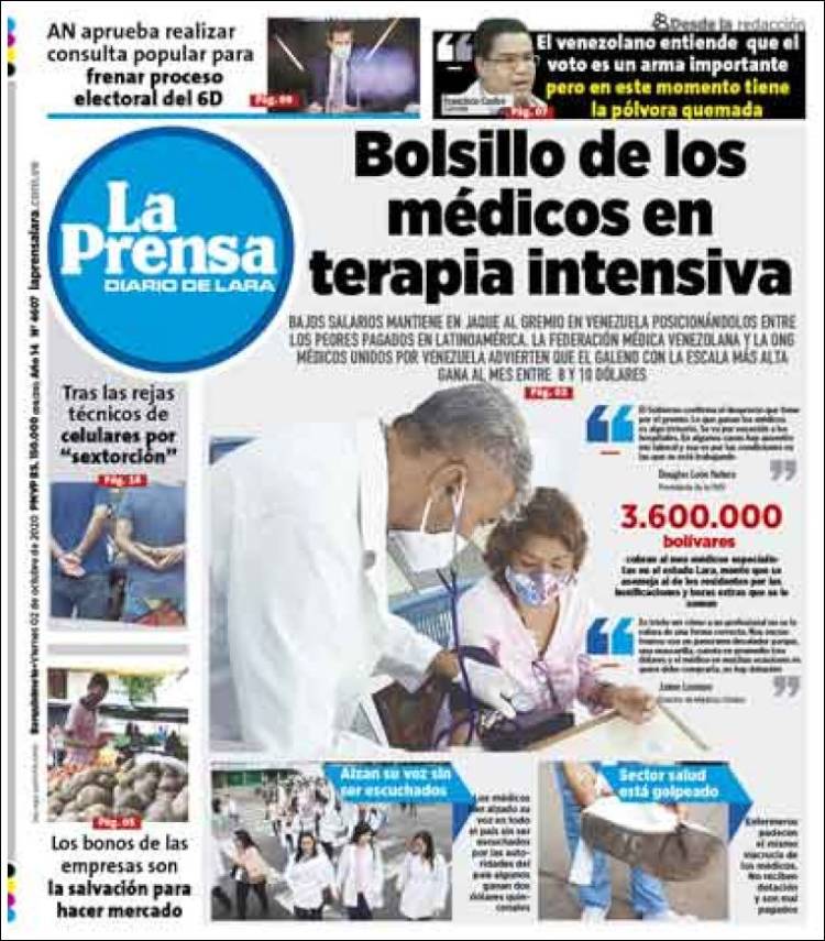 Portada de La Prensa de Lara (Venezuela)