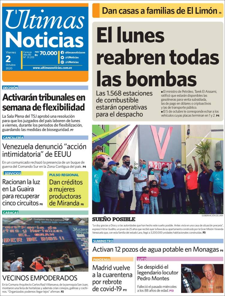 Portada de Últimas Noticias (Venezuela)