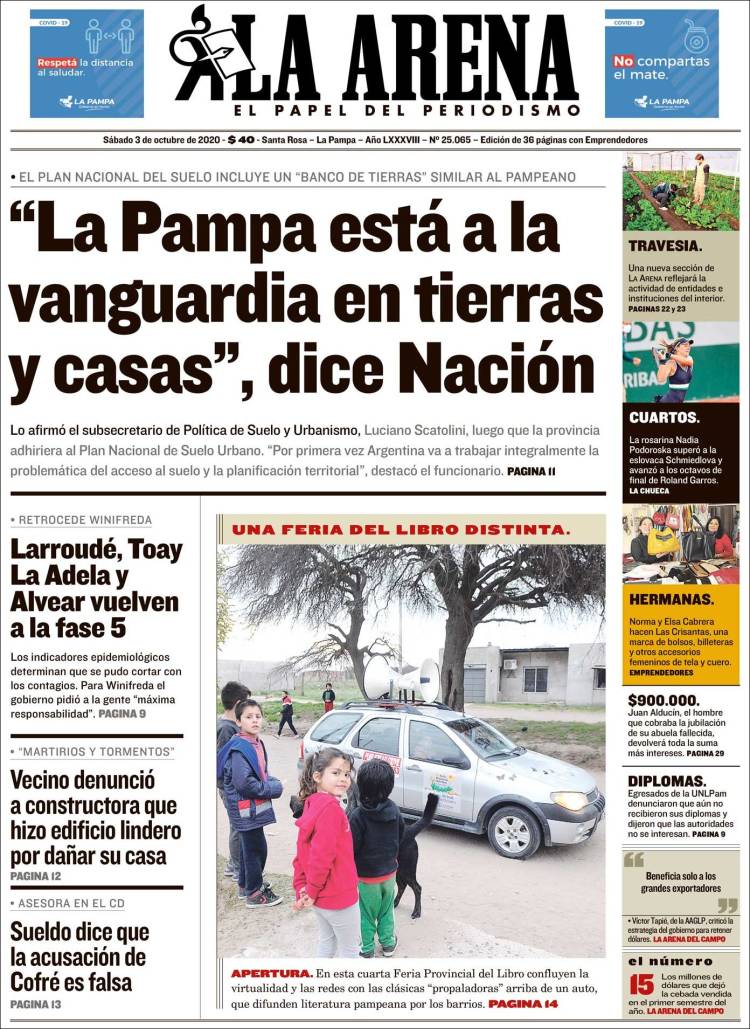 Portada de Diario La Arena (Argentina)