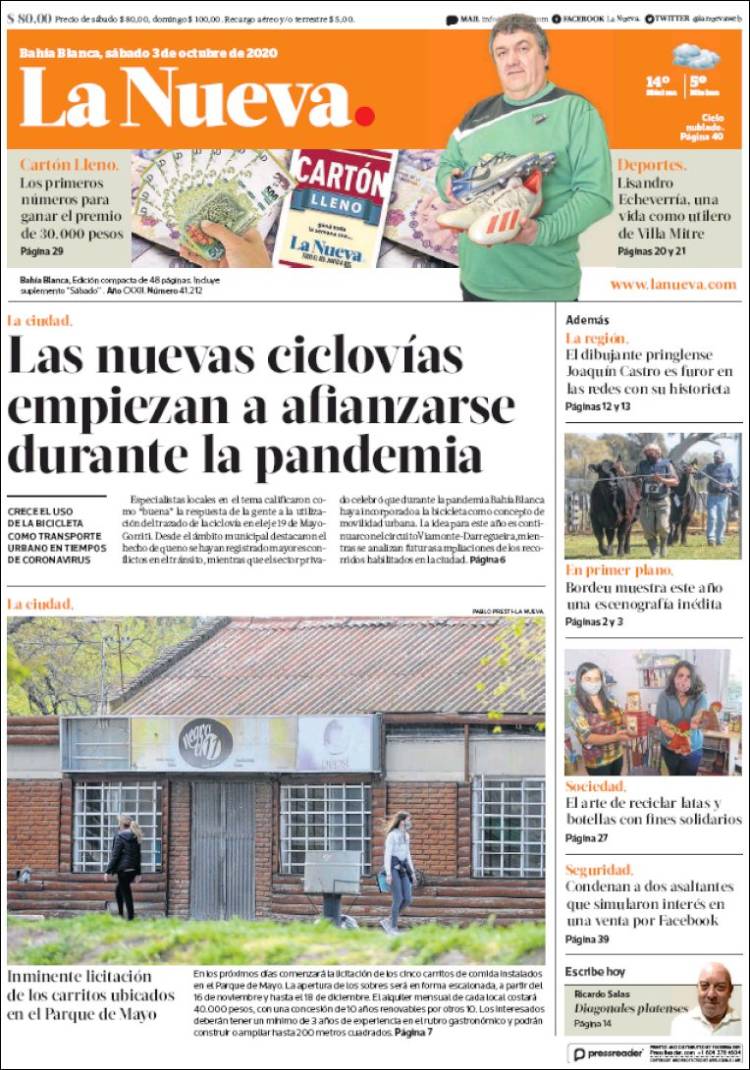 Portada de La Nueva Provincia (Argentina)