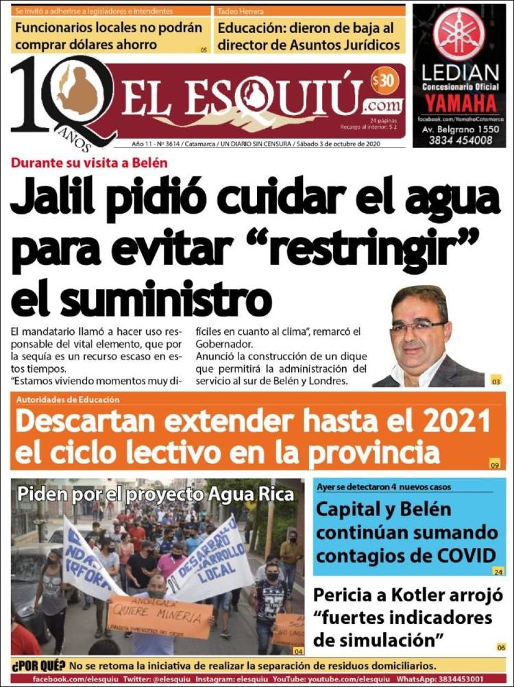 Portada de El Esquiu (Argentina)